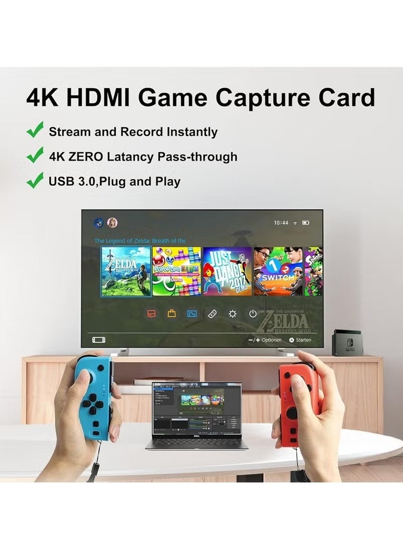 بطاقة التقاط فيديو بدقة 4K HDMI للبث المباشر، وكاميرا USB عالية الوضوح 1080P بمعدل 60 إطارًا في الثانية، وبطاقة التقاط صوت وفيديو للألعاب لأجهزة نينتندو سويتش/بلاي ستيشن 5/3DS/إكس بوكس/بلاي ستيشن 4 (أسود) - Image 3